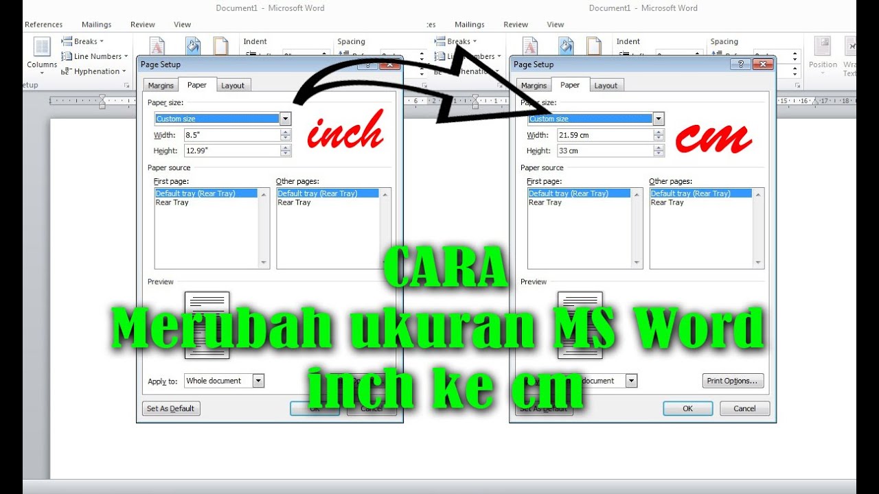 Kebebasan Mengukur Mengubah Ukuran Default Microsoft Word dari Inci ke