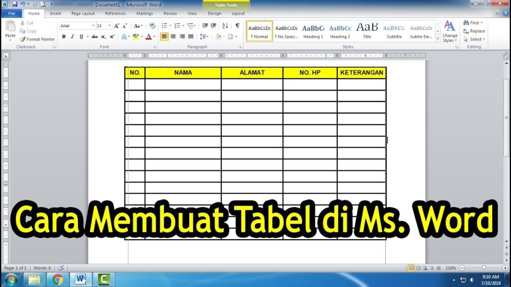 cara menomori tabel di word