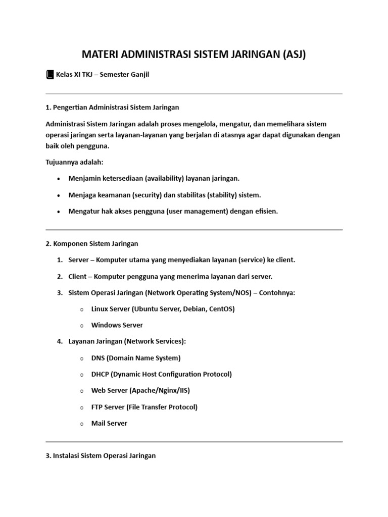 Materi Administrasi Sistem Jaringan Dan Soal PDF Materi Administrasi Sistem Jaringan Dan Soal PDF