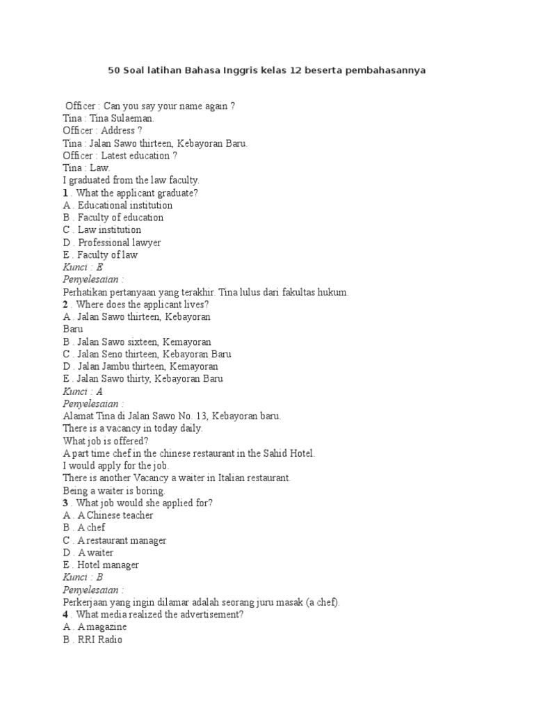 10 Soal Essay Bahasa Indonesia Kelas Xii Semester 2 Bahasa inggris