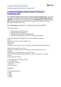 Soal bahasa inggris kelas 8 semester 2 kurikulum 2013 PDF