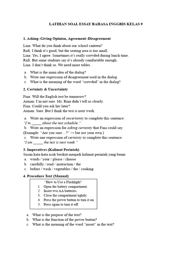 5 Contoh Soal Essay Bahasa Inggris Kelas 9 Semester 1 yang Wajib Kamu Kuasai Agar Nilai Meningkat