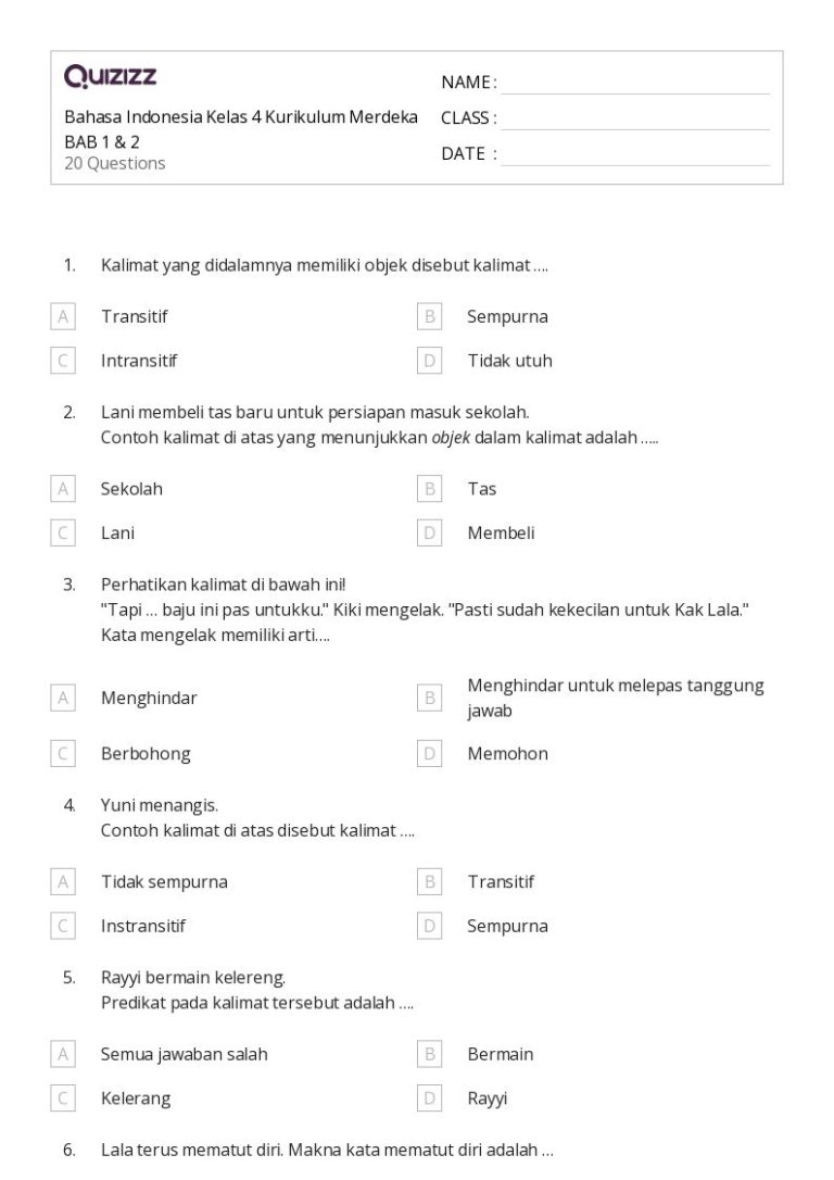 contoh soal bahasa indonesia kelas 4 tema 1 kurikulum 2013