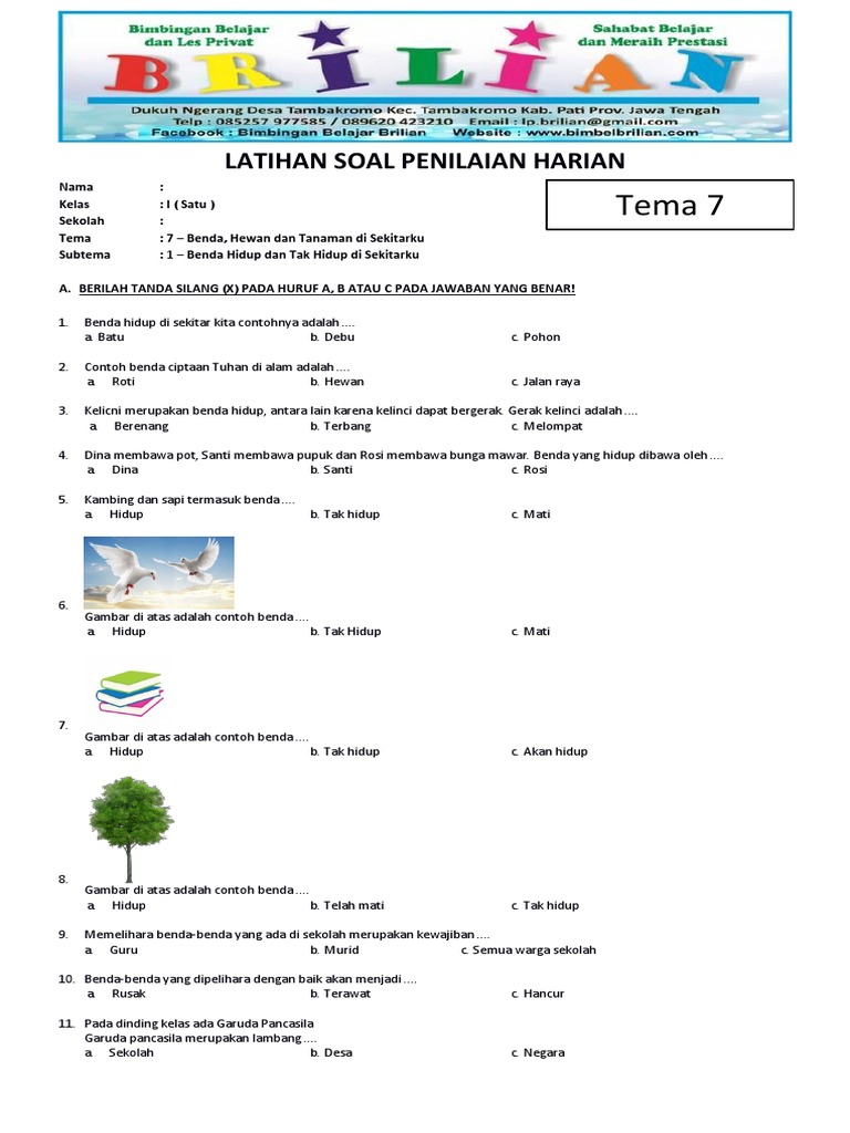 7 Contoh Soal Ulangan Harian Tema 7 Subtema 1 Kelas 1 yang Terbukti Bantu Anak Sukses
