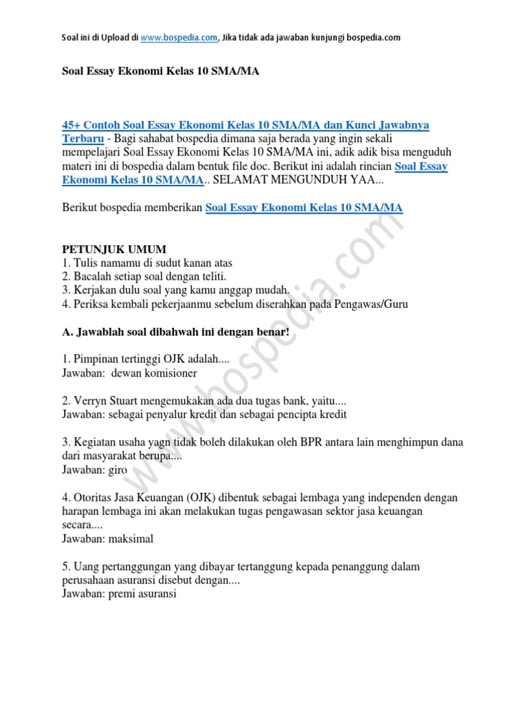 Akhirnya Terungkap 20 Contoh Soal Essay Ekonomi Bisnis Kelas 10 Semester 1 yang Sering Muncul di Ujian Akhirnya Terungkap 20 Contoh Soal Essay Ekonomi Bisnis Kelas 10 Semester 1 yang Sering Muncul di Ujian