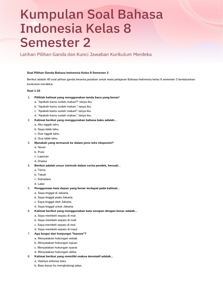 Contoh Soal UKK Bahasa Indonesia Kelas 8 Semester 2 Ternyata Bisa Dipakai untuk Latihan Pidato 17 Agustus, Wajib Tahu