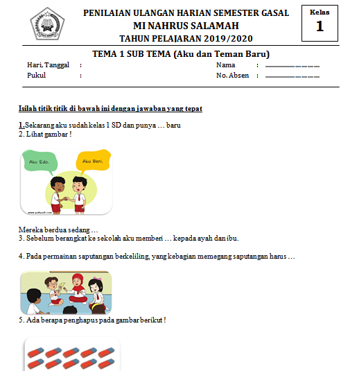 Ini Dia Contoh Soal Ulangan Harian Tematik Kelas 1 SD yang Sering Muncul, Wajib Dicoba Sebelum Ujian