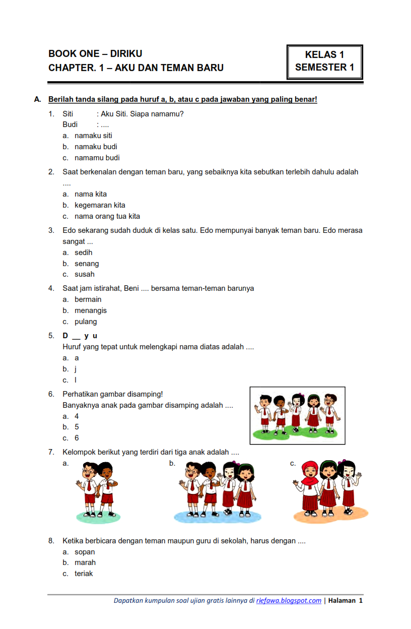 Terbukti 5 Contoh Soal Ulangan Harian TIK Kelas 1 SD Semester 1 yang Dikuasai