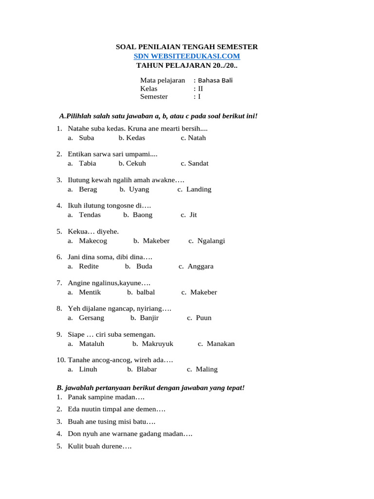 Terungkap 7 Contoh Soal UKK Bahasa Bali Kelas 2 SD yang Wajib Tahu Sebelum Ujian 2026 Terungkap 7 Contoh Soal UKK Bahasa Bali Kelas 2 SD yang Wajib Tahu Sebelum Ujian 2026