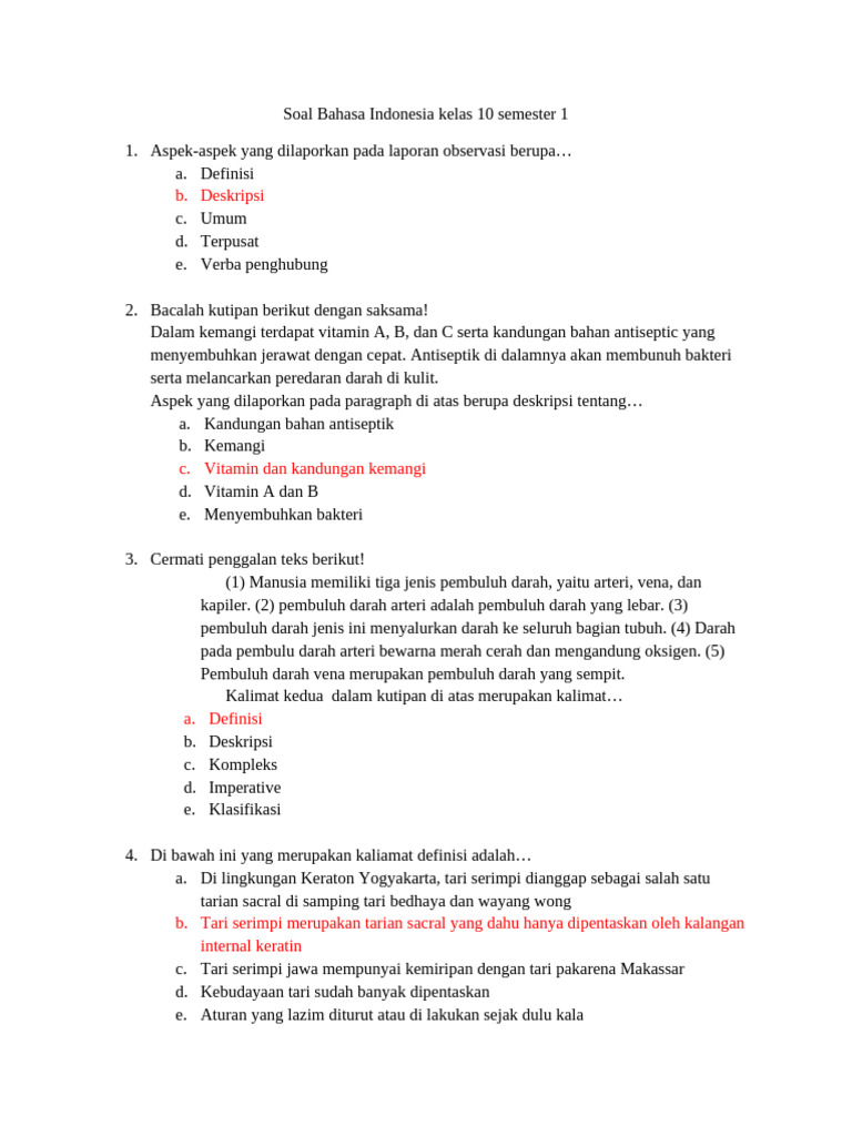 Soal Bahasa Indonesia Kelas 10 Semester 1 PDF Soal Bahasa Indonesia Kelas 10 Semester 1 PDF