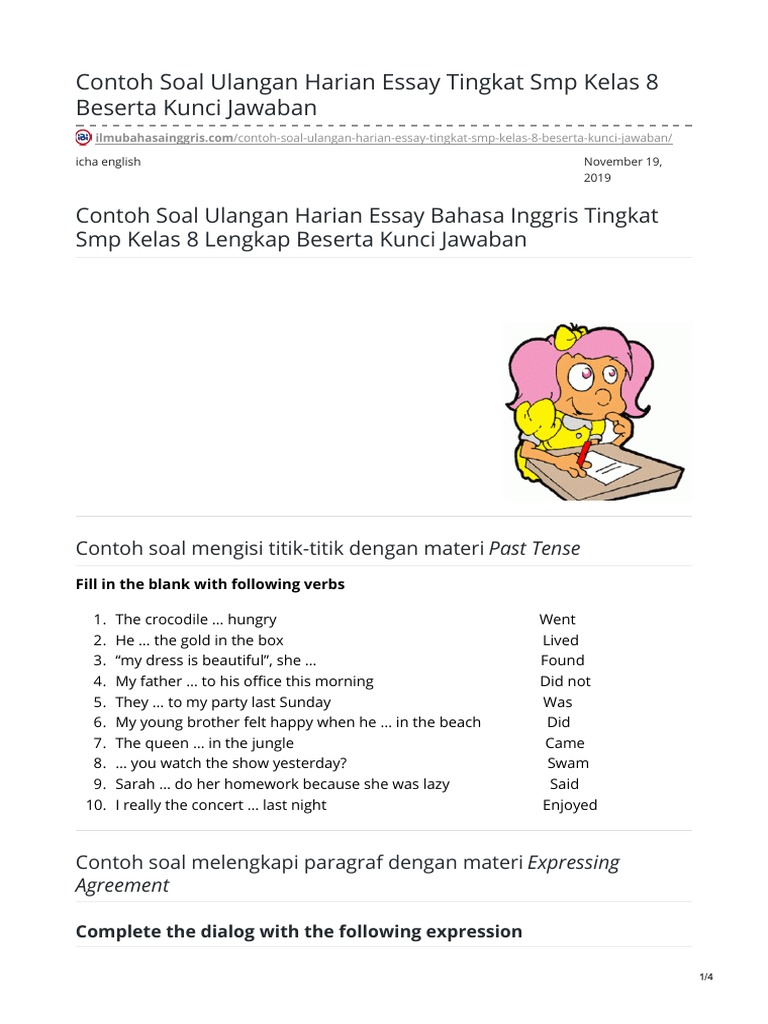 contoh soal essay bahasa inggris kelas 8 semester 1