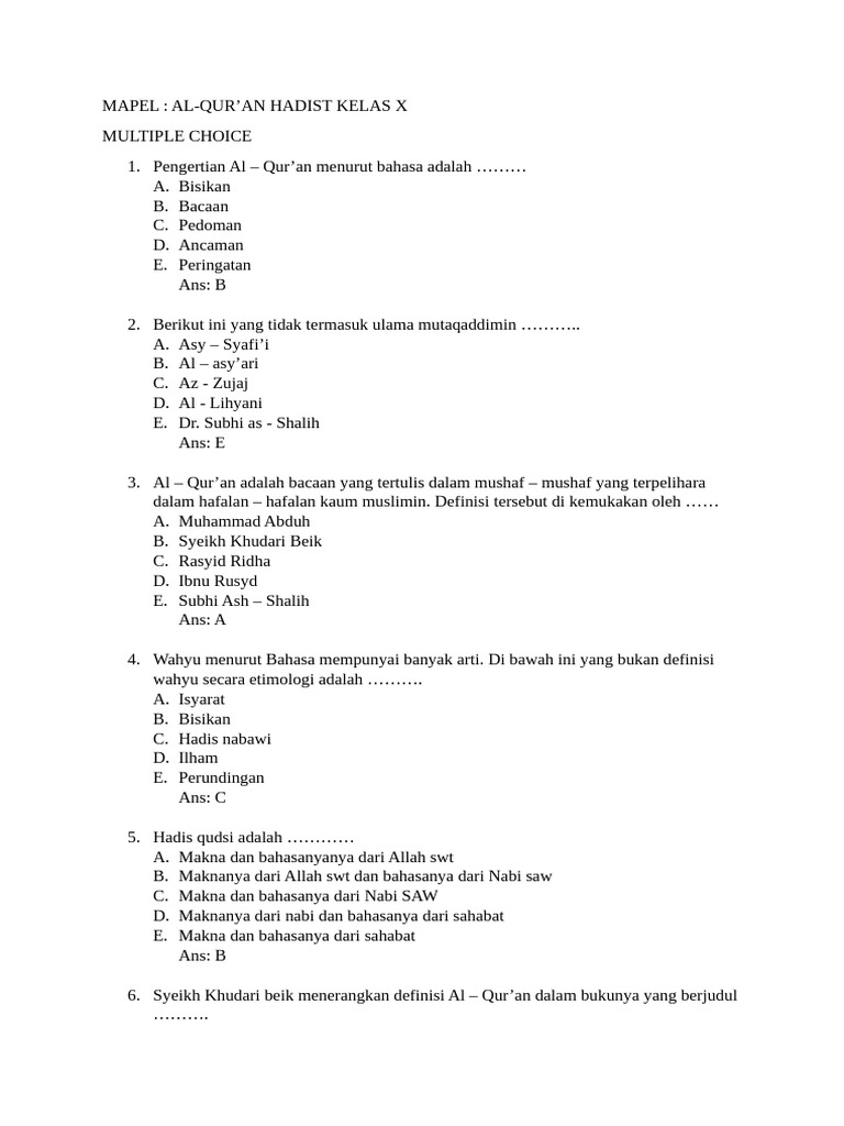 Wajib Tahu Bocoran Soal Alqur An Hadits Kelas X MA Semester 1 Agar Nilai Sempurna Wajib Tahu Bocoran Soal Alqur An Hadits Kelas X MA Semester 1 Agar Nilai Sempurna
