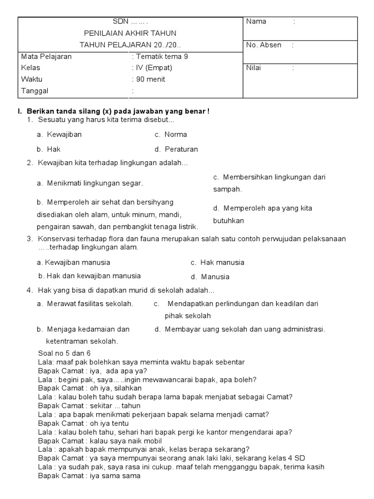 Wajib Tahu! Kumpulan Contoh Soal Tema 9 Kelas 4 Semester Genap Agar Nilai Sempurna Wajib Tahu! Kumpulan Contoh Soal Tema 9 Kelas 4 Semester Genap Agar Nilai Sempurna